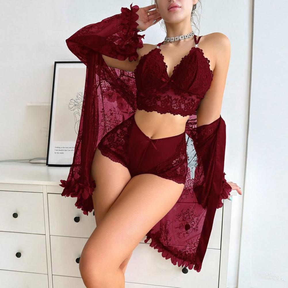 Sheer Mesh Bra - Sexy See Through Mesh Sleepwear Set,